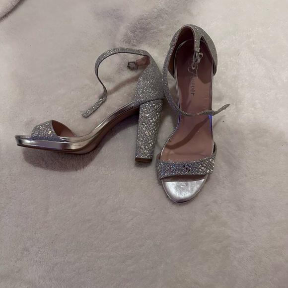 Forever 21 Shoes - Forever 21 Sparkling Silver Block Heels